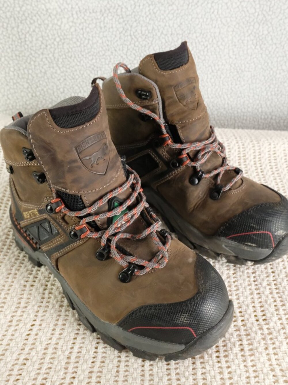 Irish Setter Brown and Black Lace-Up Work Boots with Orange Accents
